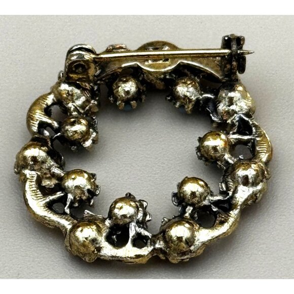 Vintage Gold Tone Circle Brooch With Purple & Blue Stones - Picture 2 of 6